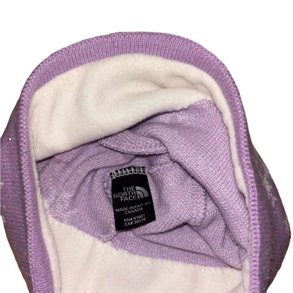 The North Face Purple Snowflake Fleece Lined Tassel Beanie Hat Girls